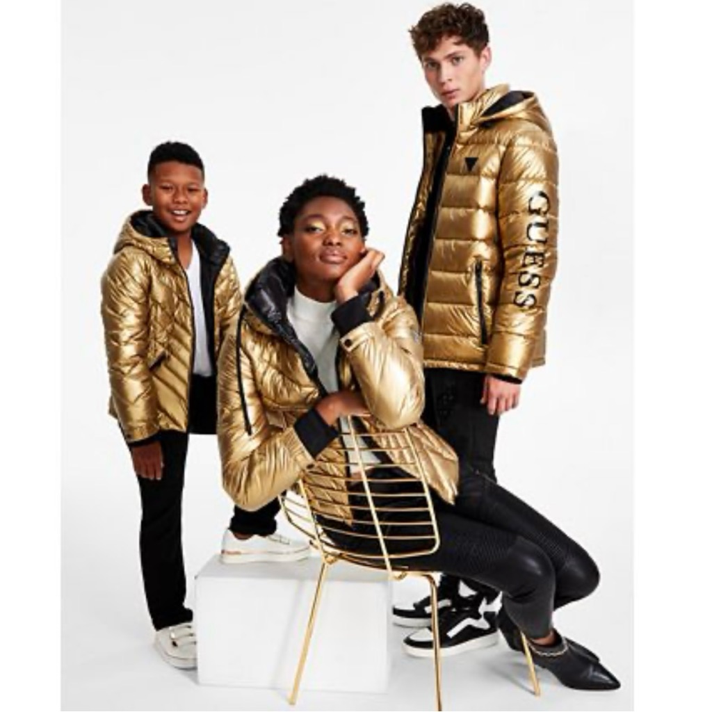 Nwot - Guess Women's Metallic Quilted Hooded Puffer Coat